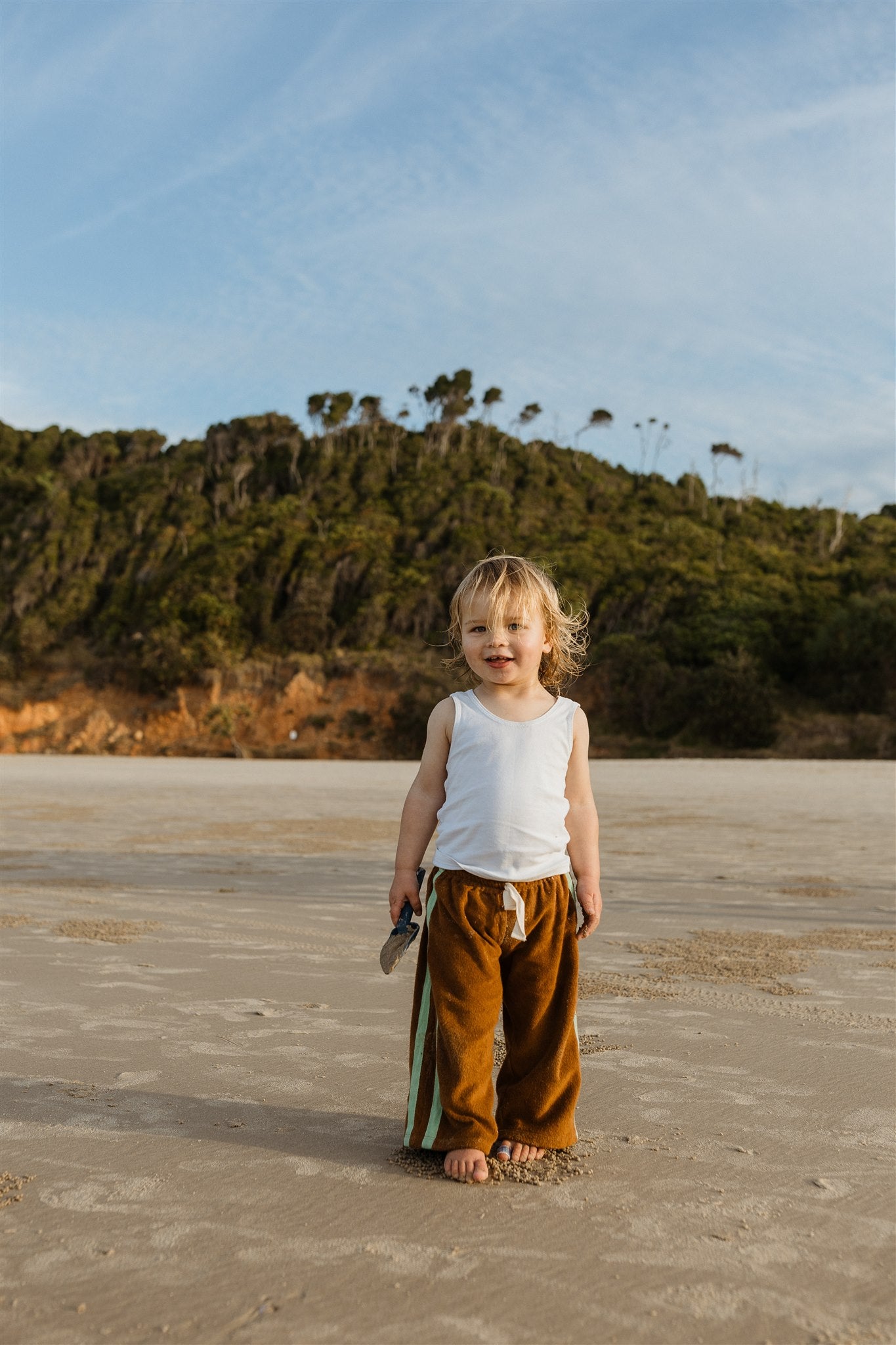 Mini Terry Pant in Brown with Mint Stripe - Atmosea