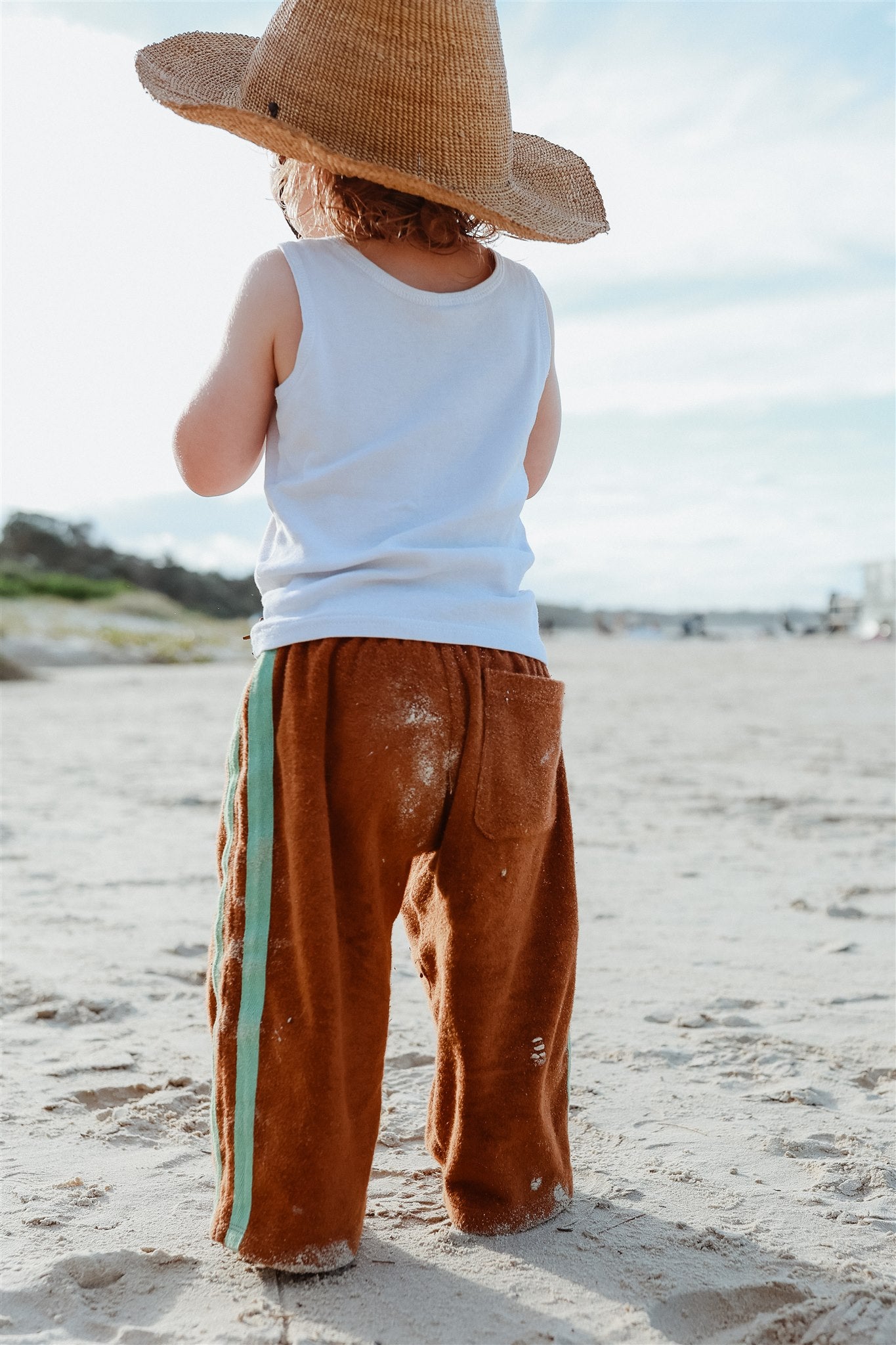 Mini Terry Pant in Brown with Mint Stripe - Atmosea