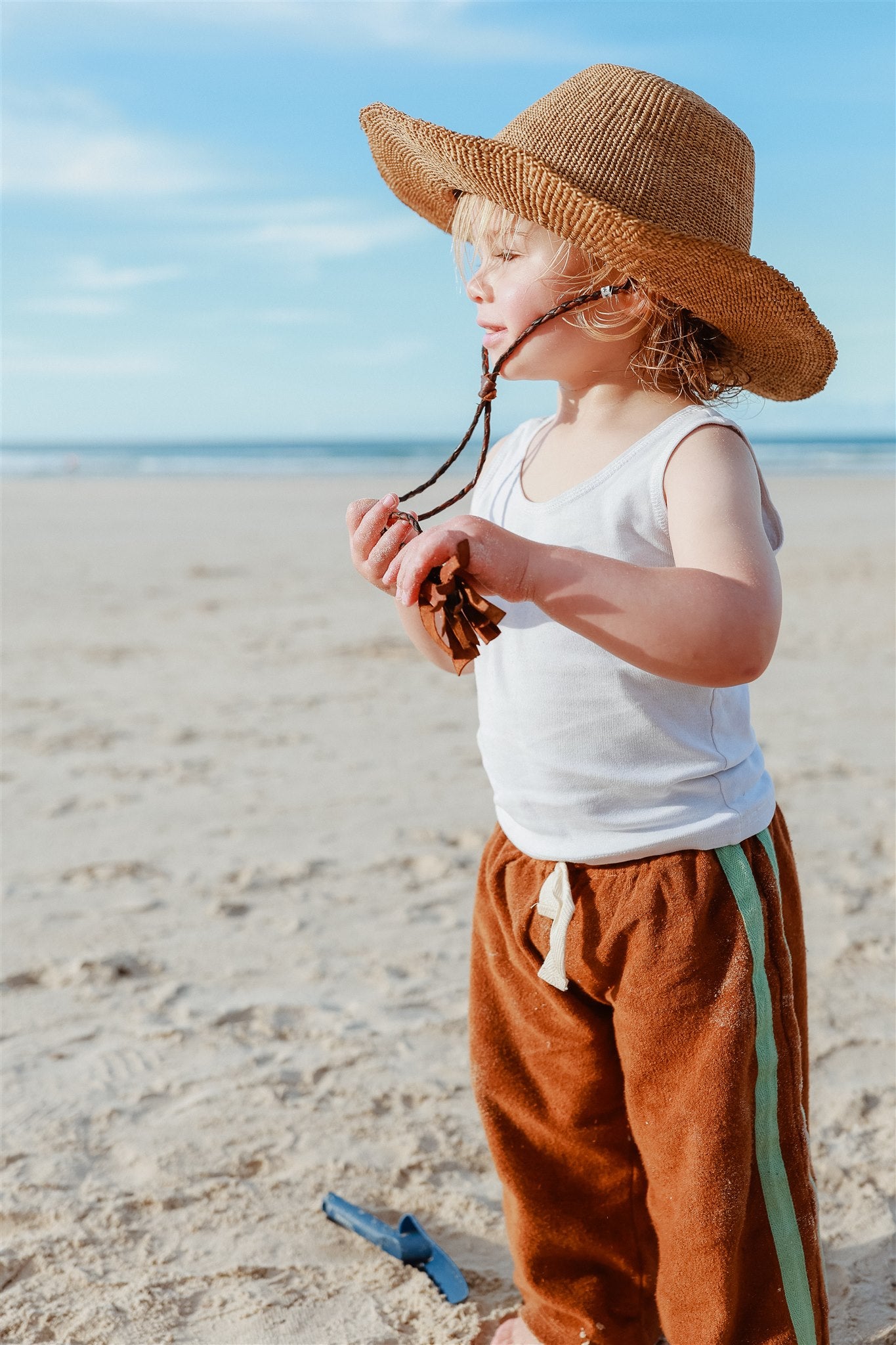 Mini Terry Pant in Brown with Mint Stripe - Atmosea