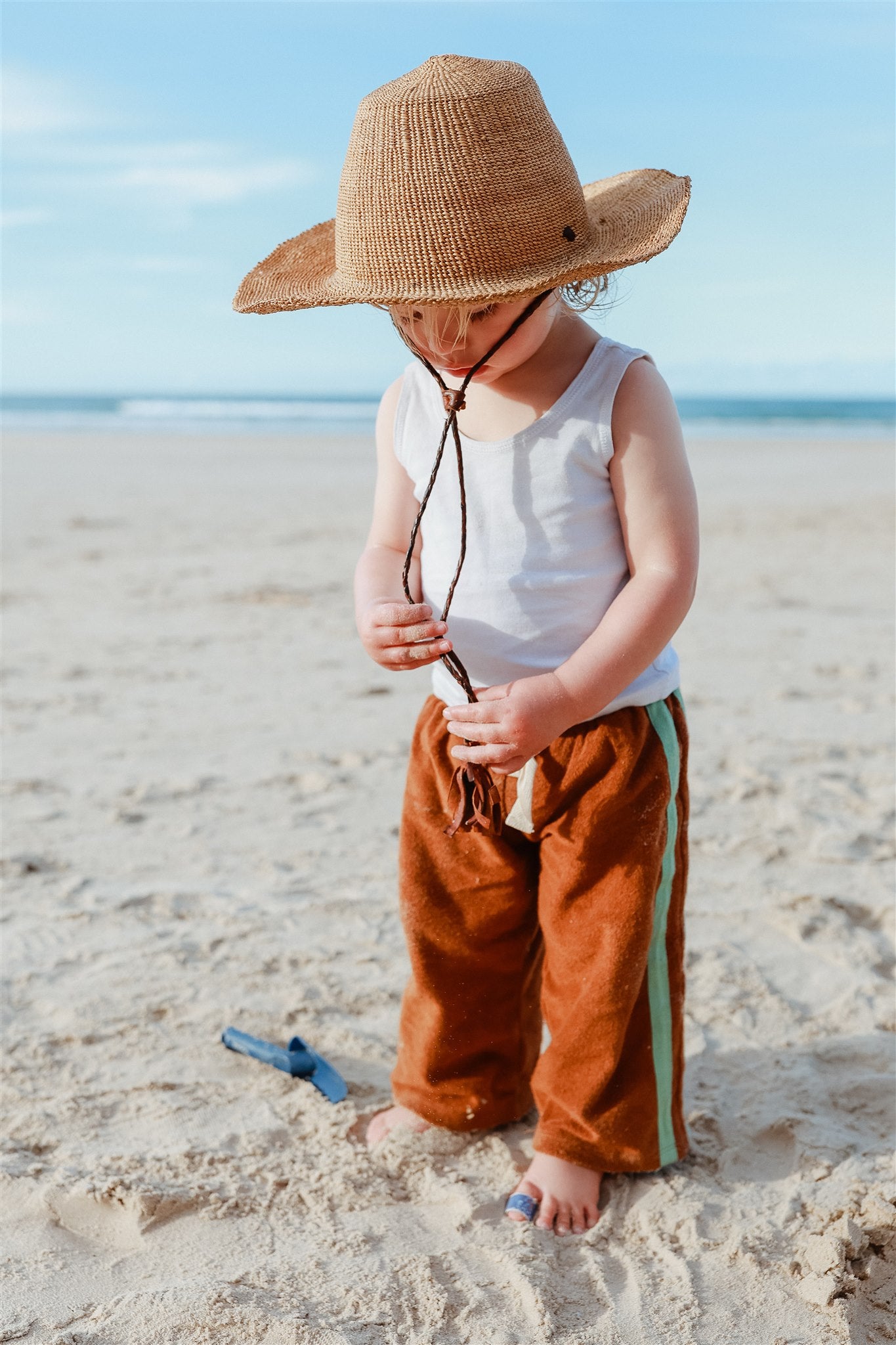 Mini Terry Pant in Brown with Mint Stripe - Atmosea