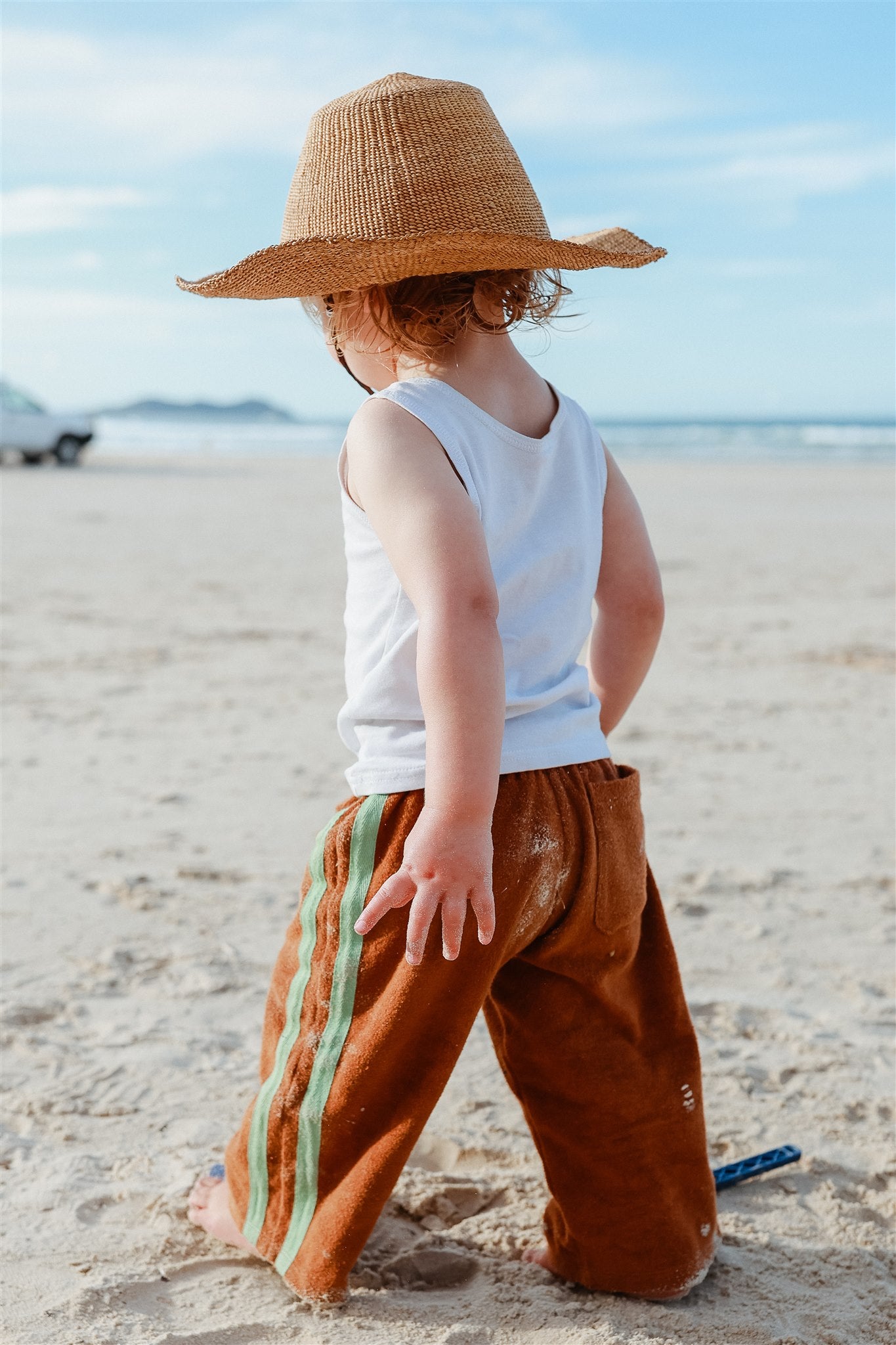 Mini Terry Pant in Brown with Mint Stripe - Atmosea