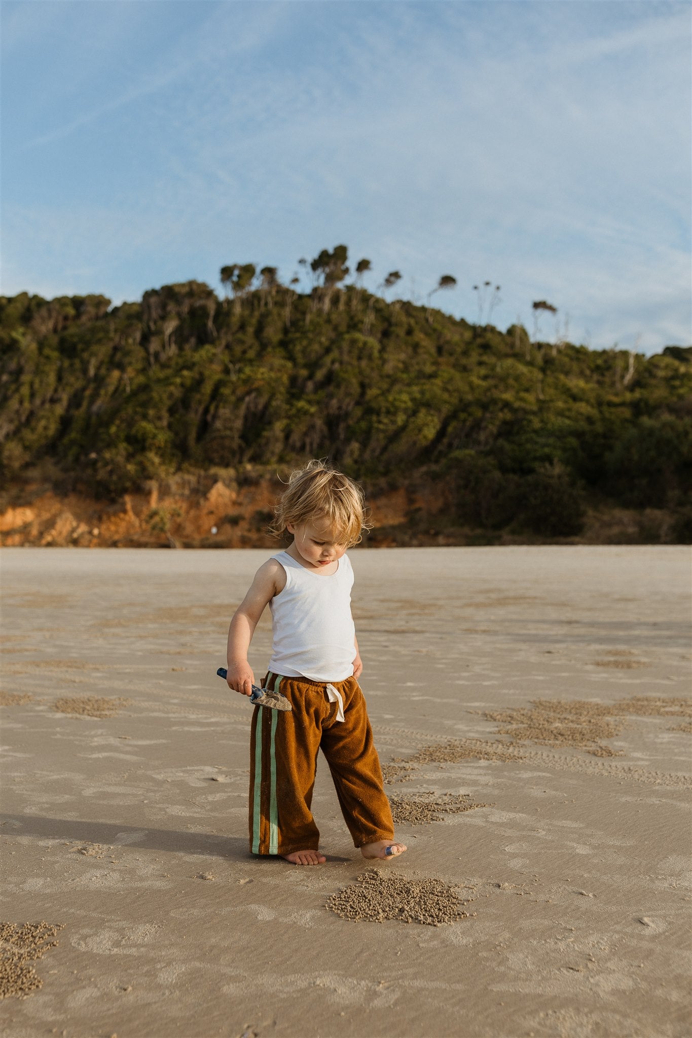 Mini Terry Pant in Brown with Mint Stripe - Atmosea