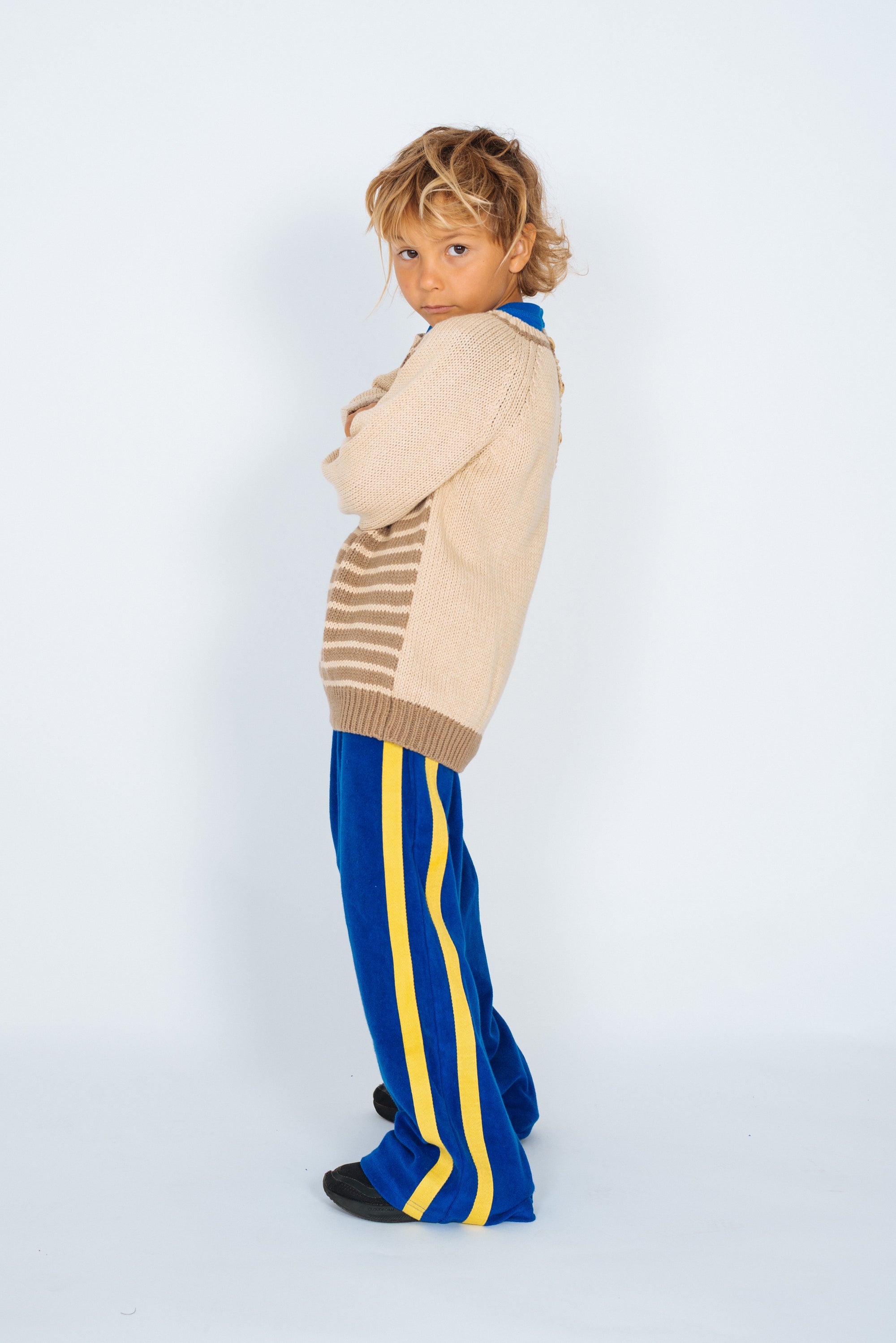 Mini Terry Pant in Cobalt and Yellow Canvas Stripe - Atmosea