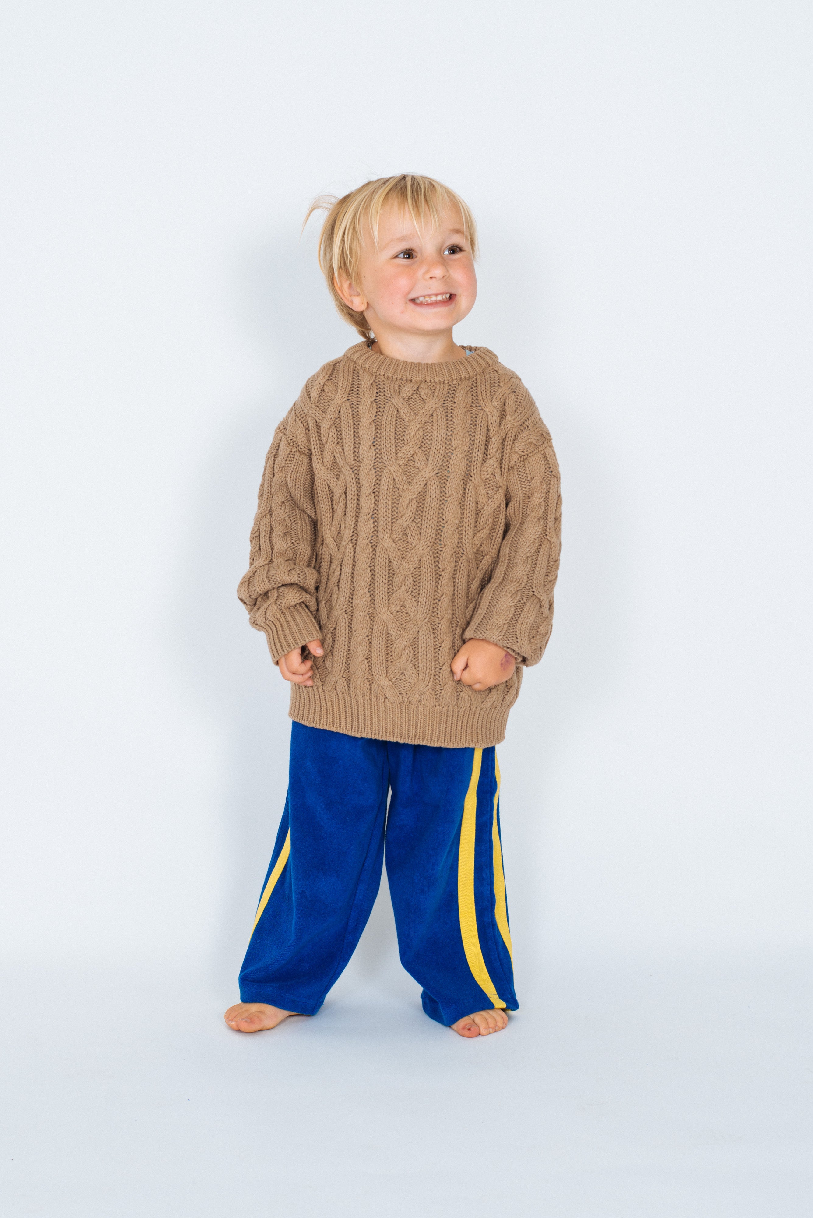 Mini Terry Pant in Cobalt and Yellow Canvas Stripe - Atmosea