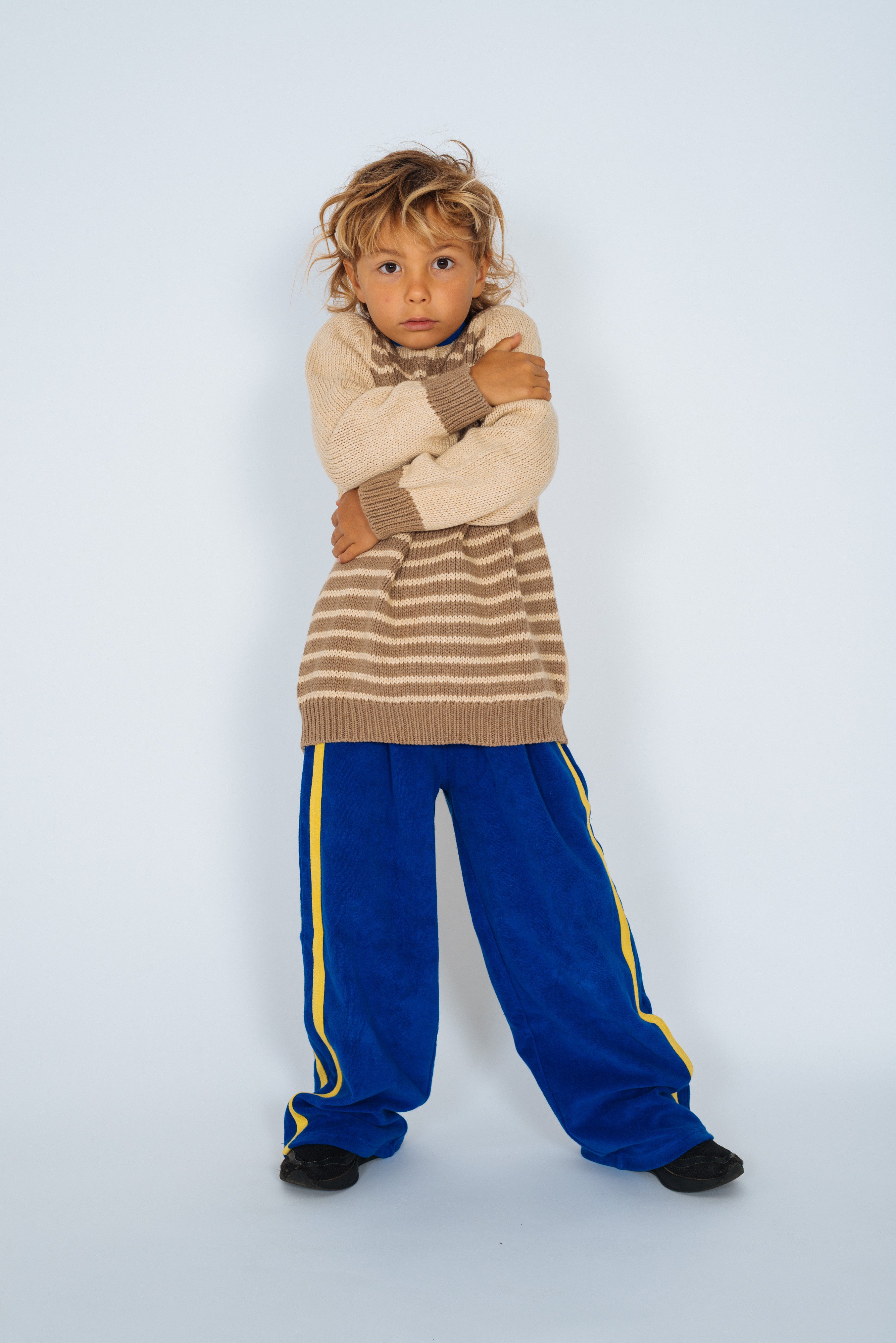 Mini Terry Pant in Cobalt and Yellow Canvas Stripe - Atmosea
