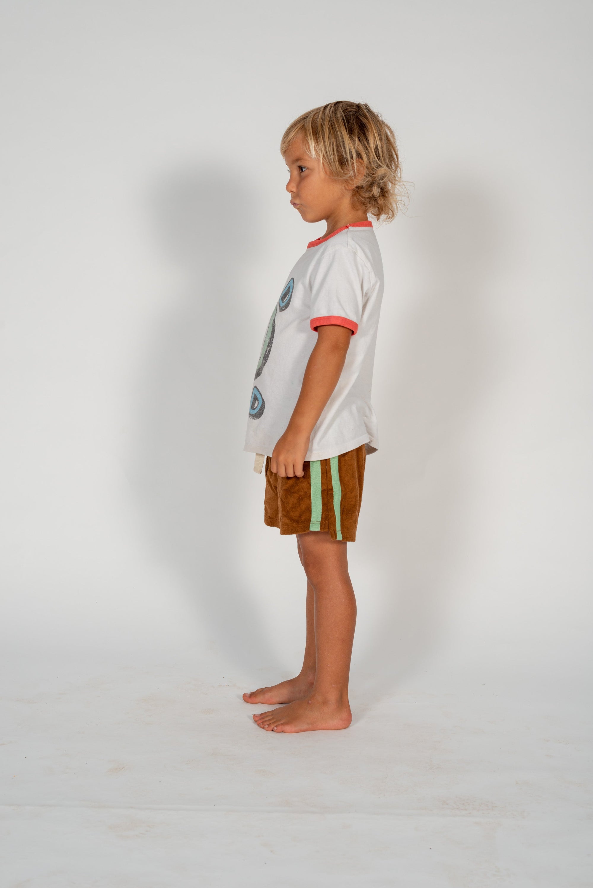 Mini Terry Towelling Shorts in Brown with Mint Stripe - Atmosea