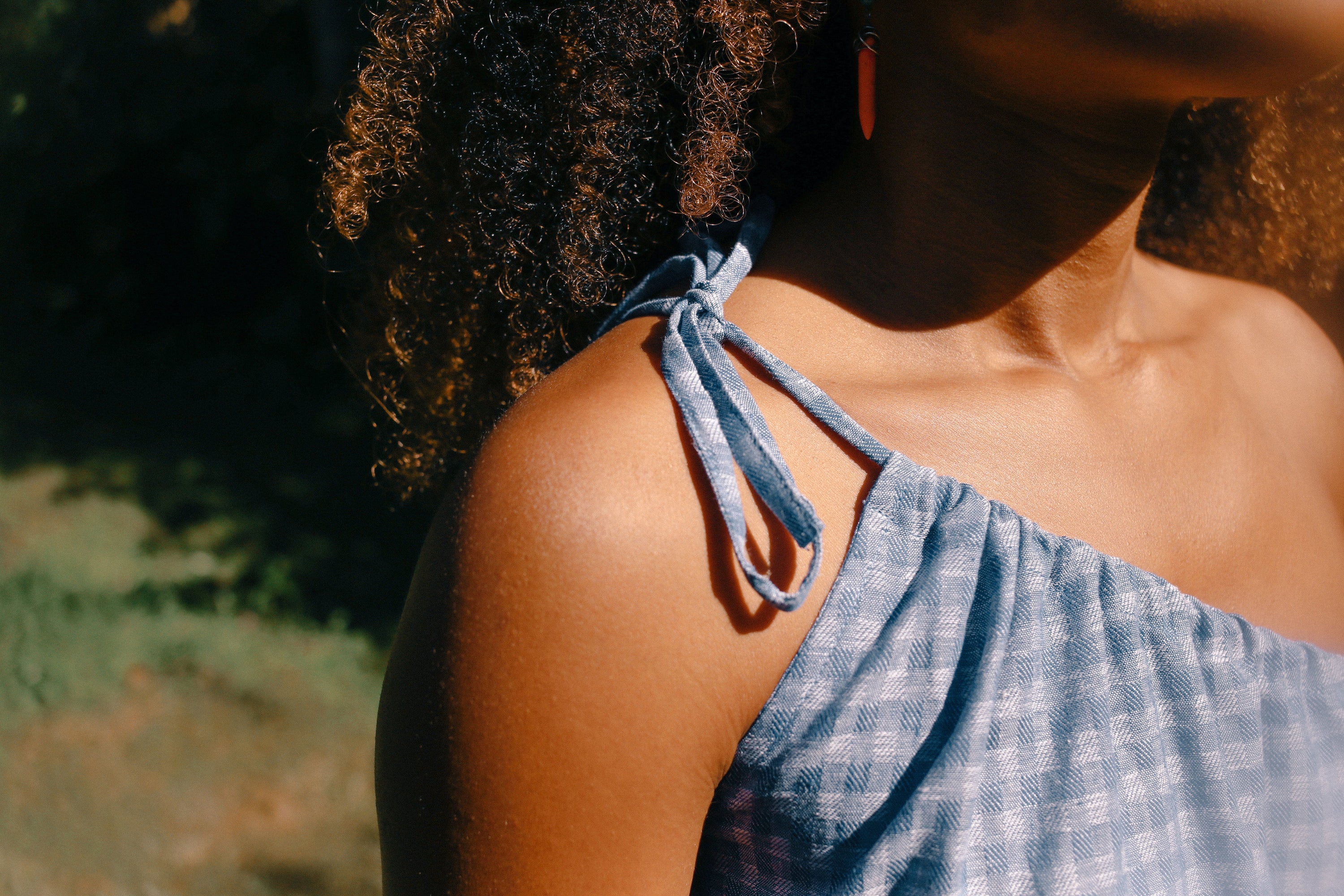 One Shoulder Tie Top in Blue Gingham - Atmosea