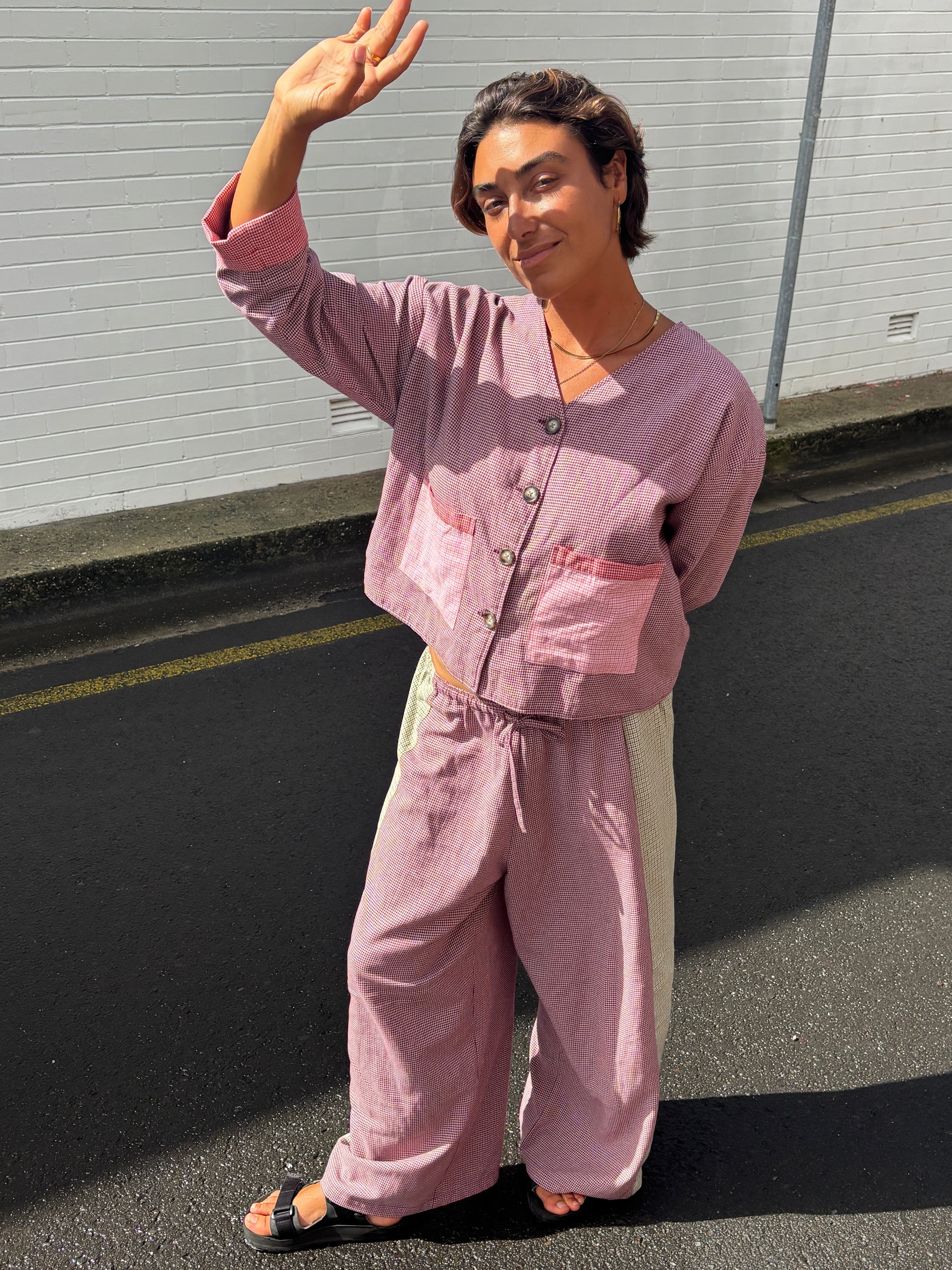 Patchwork Over Shirt in Houndstooth Combo - Atmosea