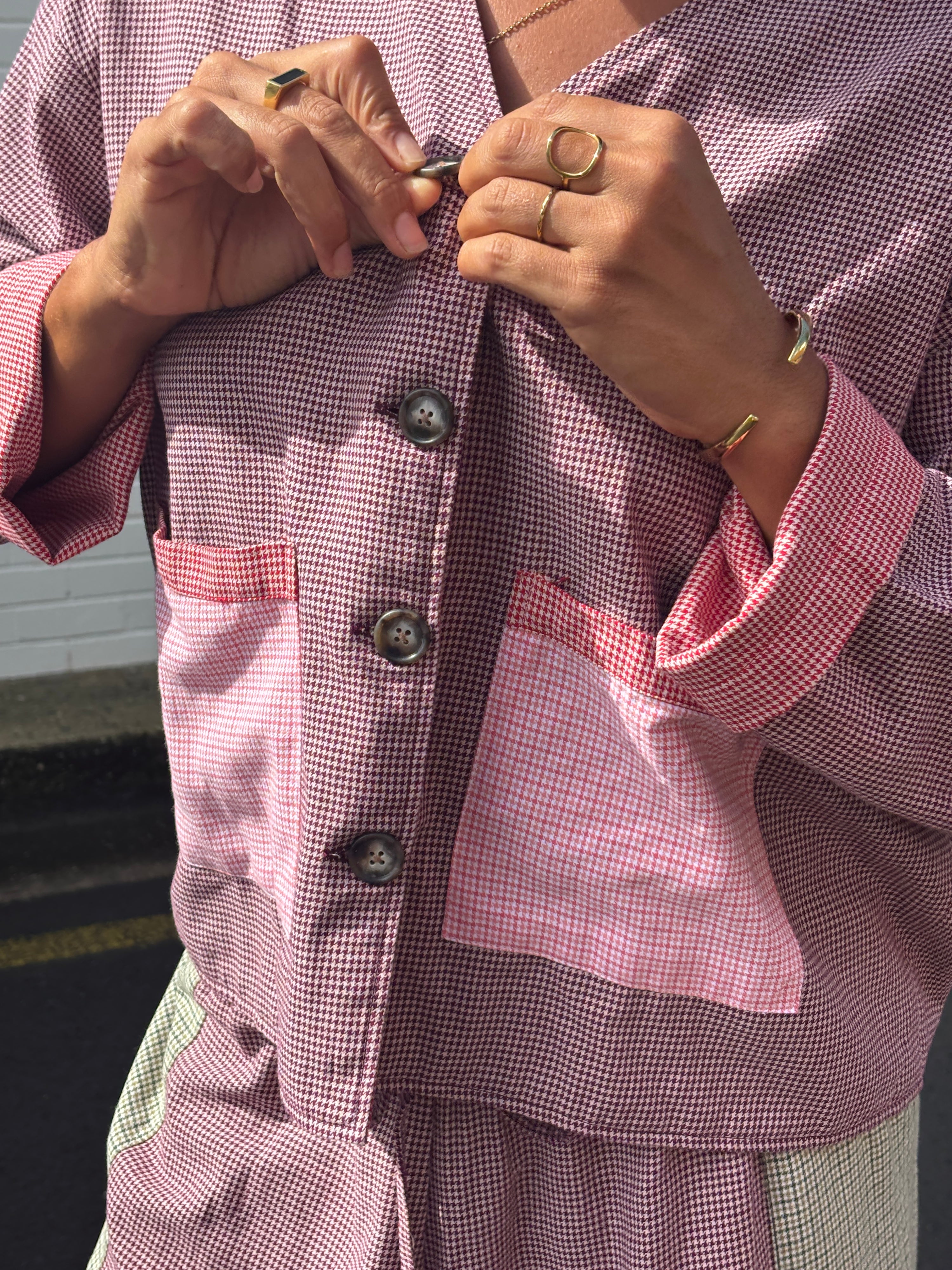 Patchwork Over Shirt in Houndstooth Combo - Atmosea