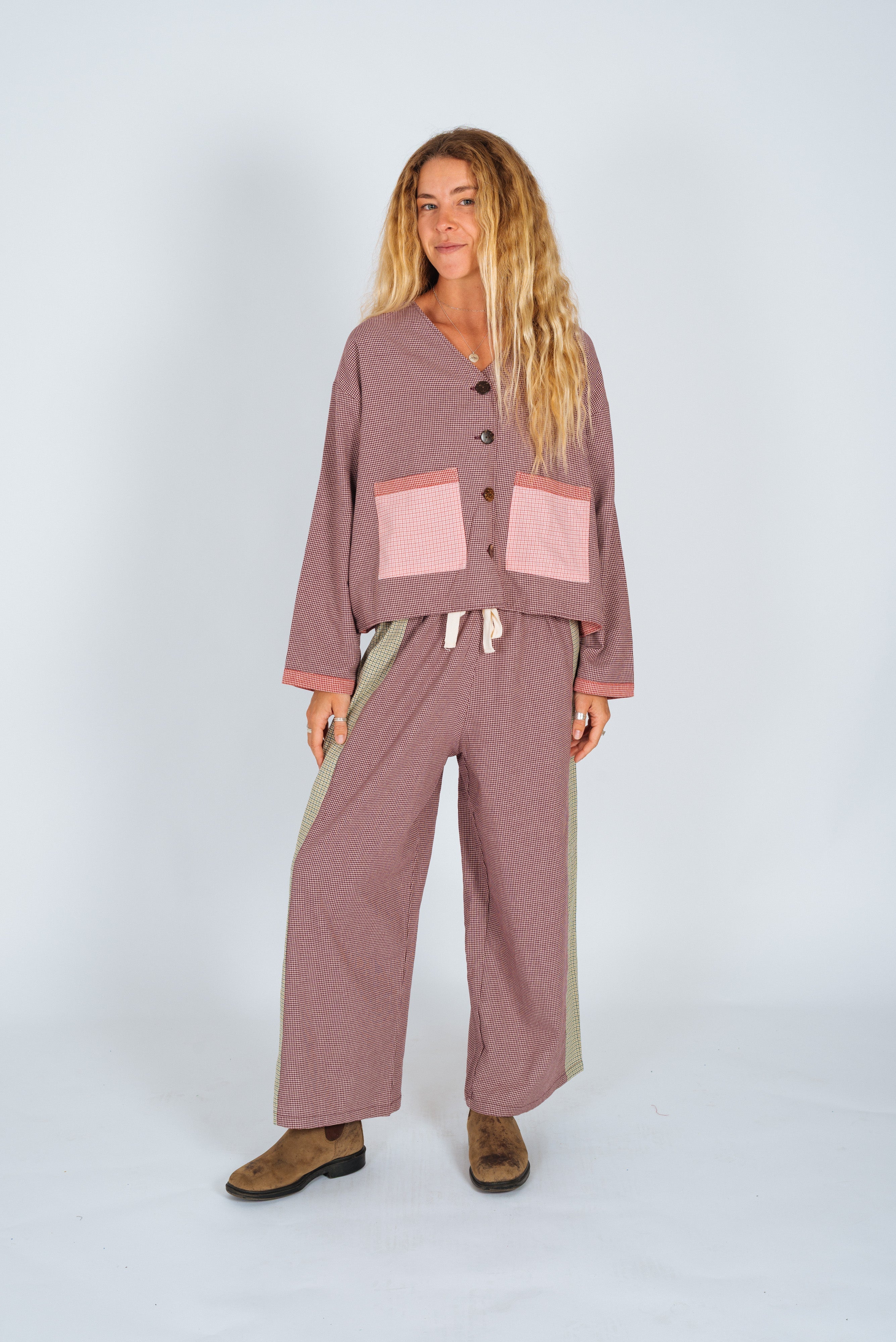 Patchwork Pant in Hounds Tooth Combo - Atmosea