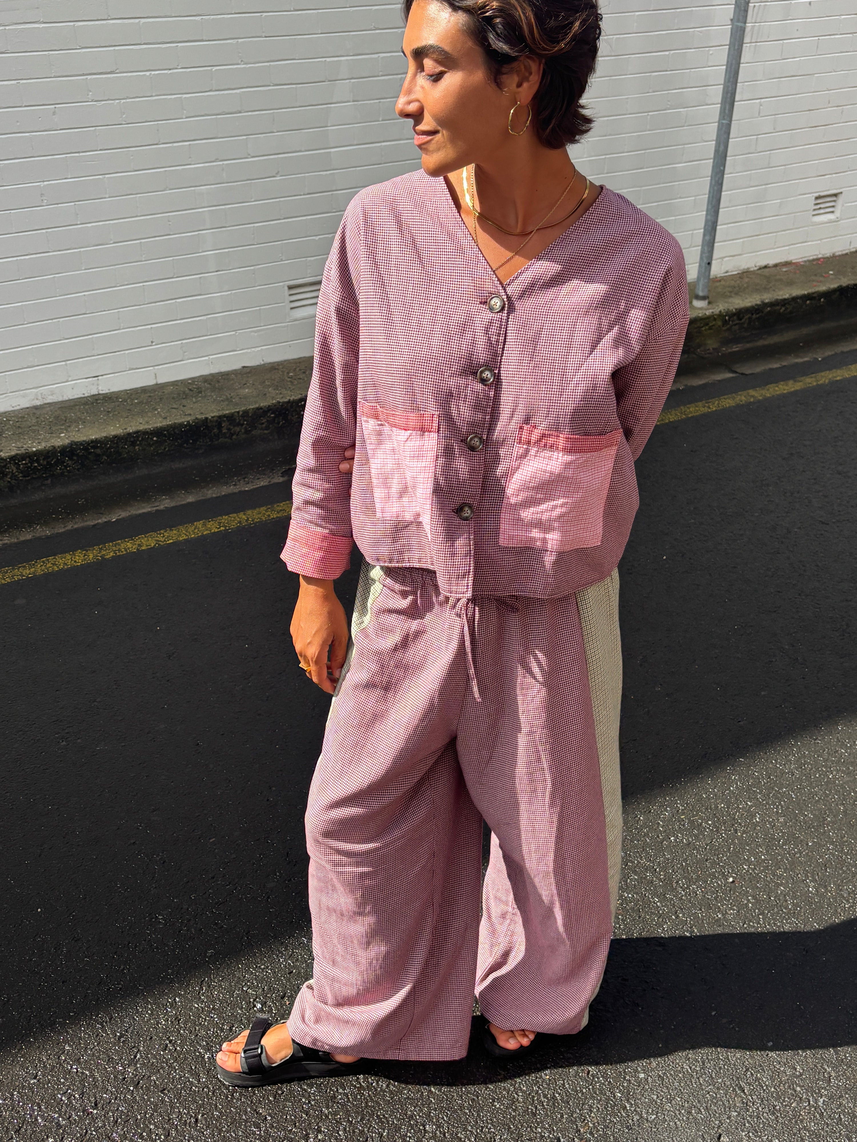 Patchwork Pant in Hounds Tooth Combo - Atmosea