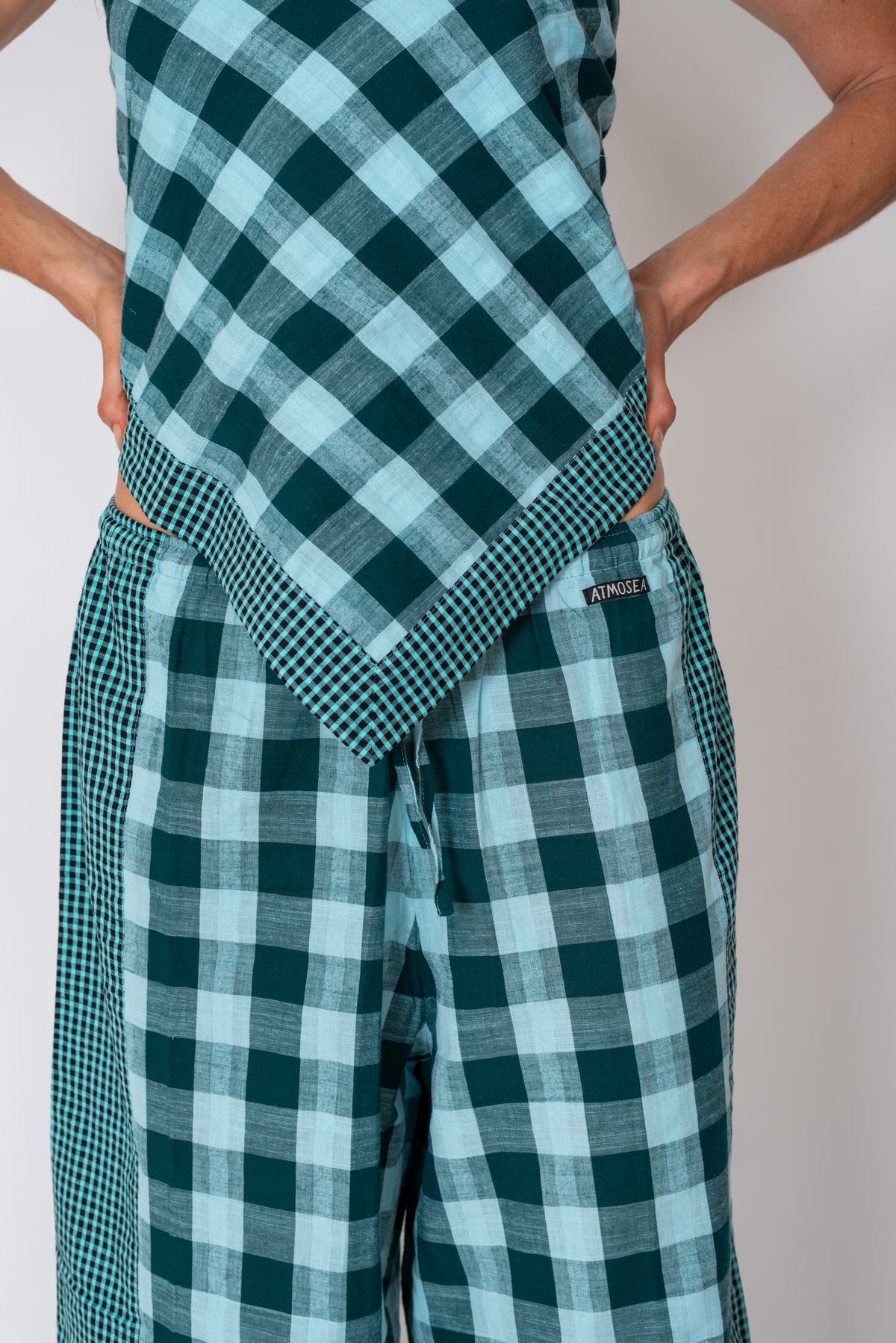 Patchwork Pant in Turquoise Check - Atmosea