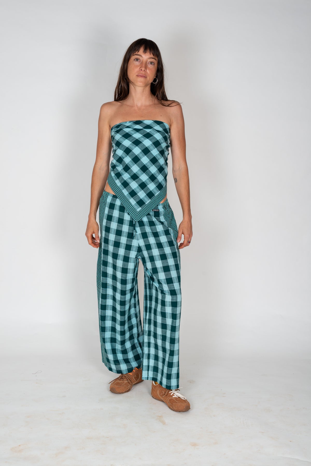 Patchwork Pant in Turquoise Check - Atmosea