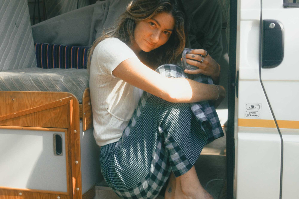 Patchwork Pant in Turquoise Check - Atmosea