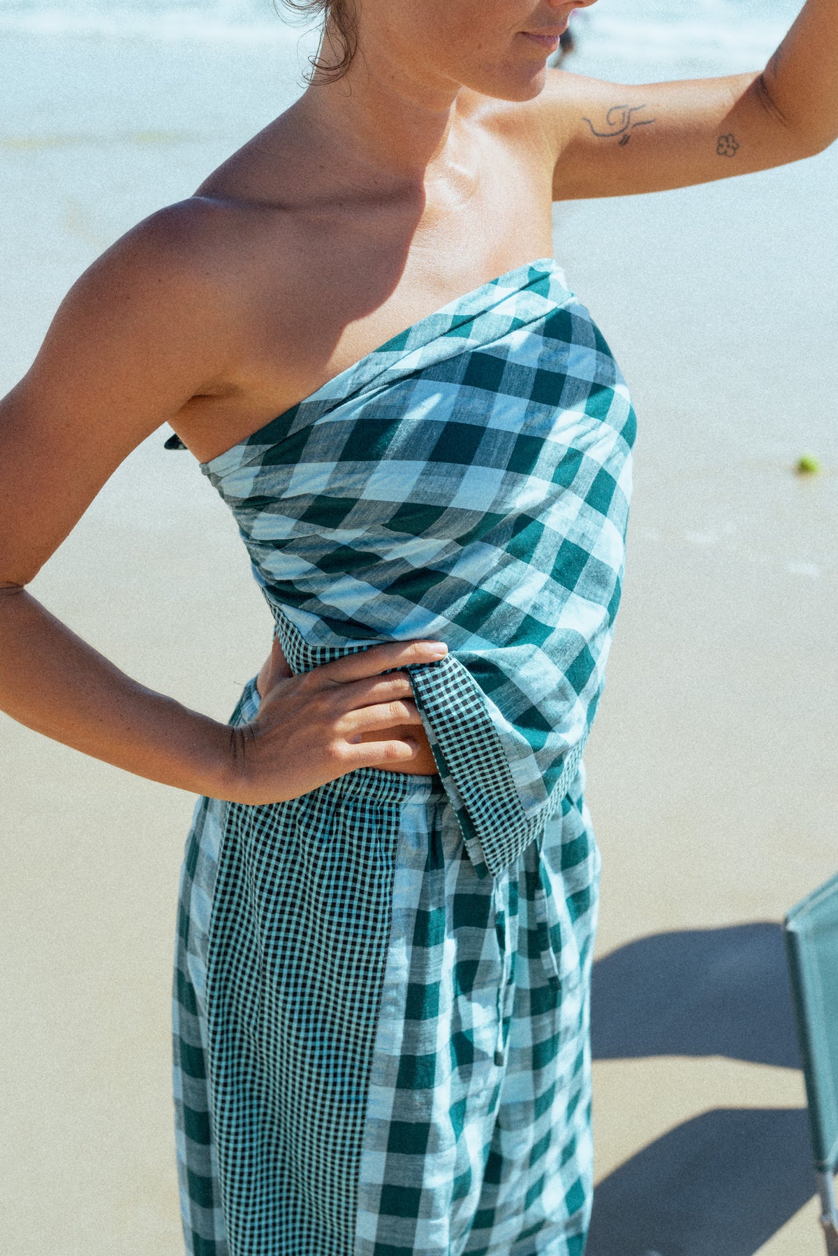 Patchwork Scarf in Turquoise Check - Atmosea