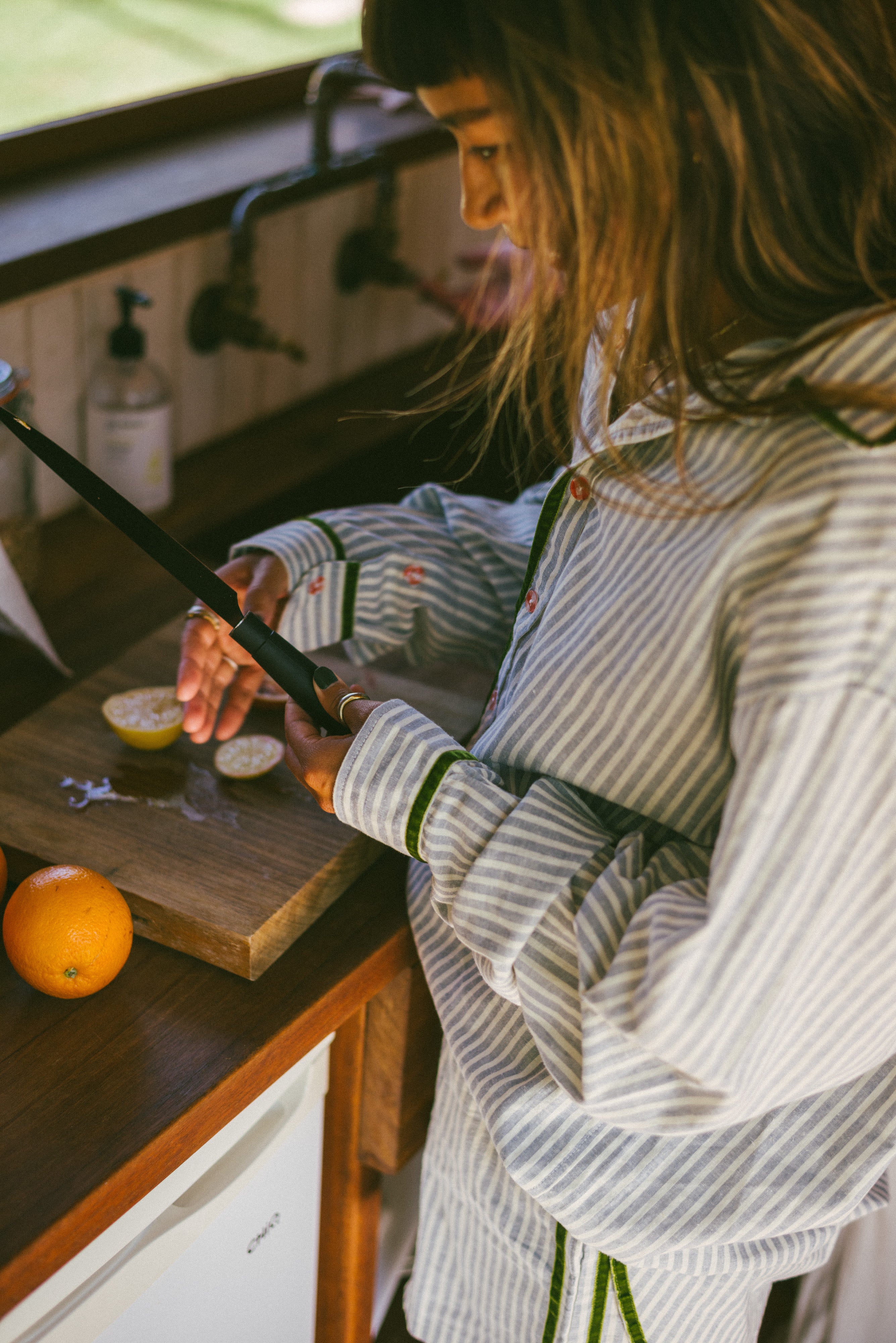 PJ Shirt in Green Velvet Stripe - Atmosea