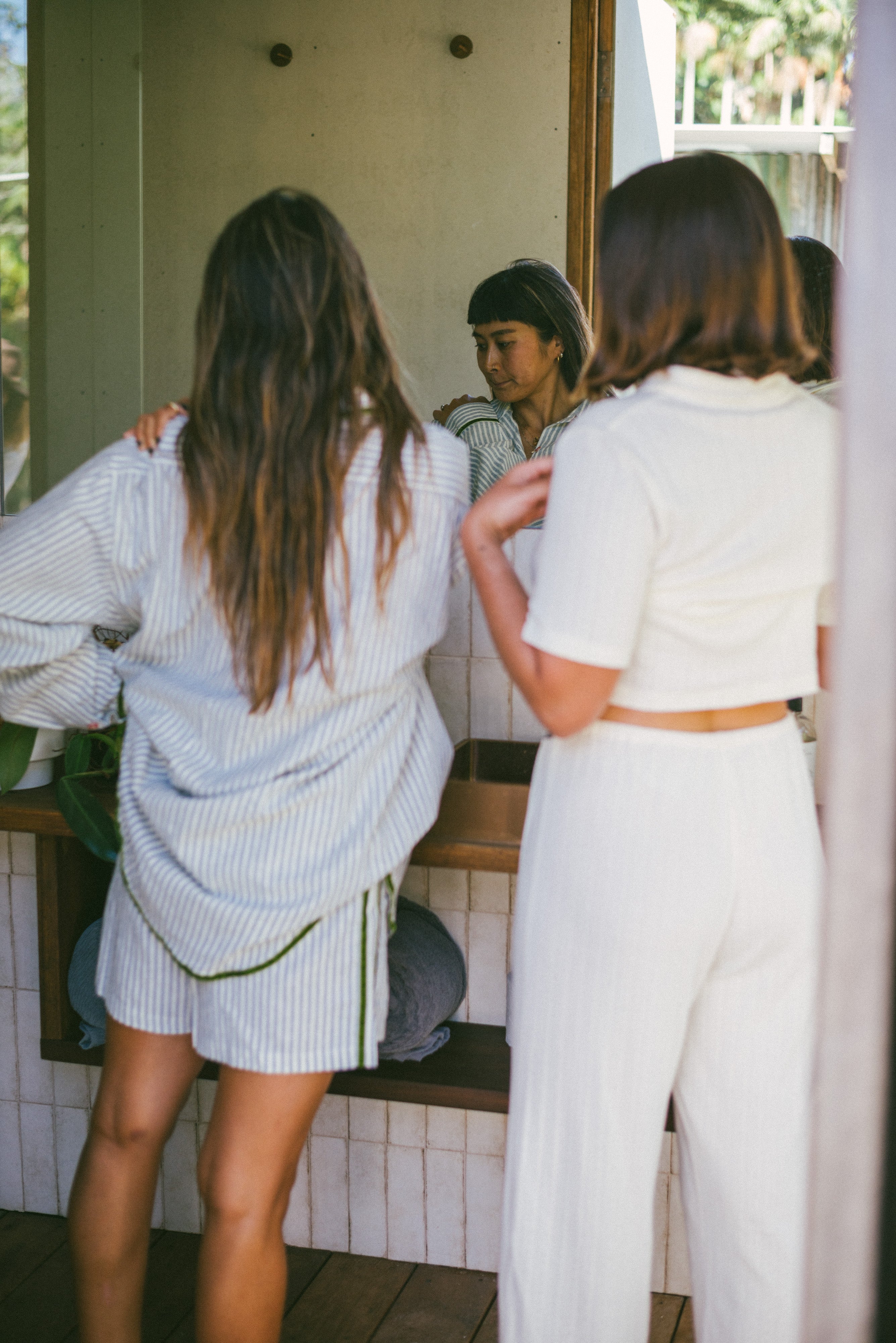 PJ Shirt in Green Velvet Stripe - Atmosea