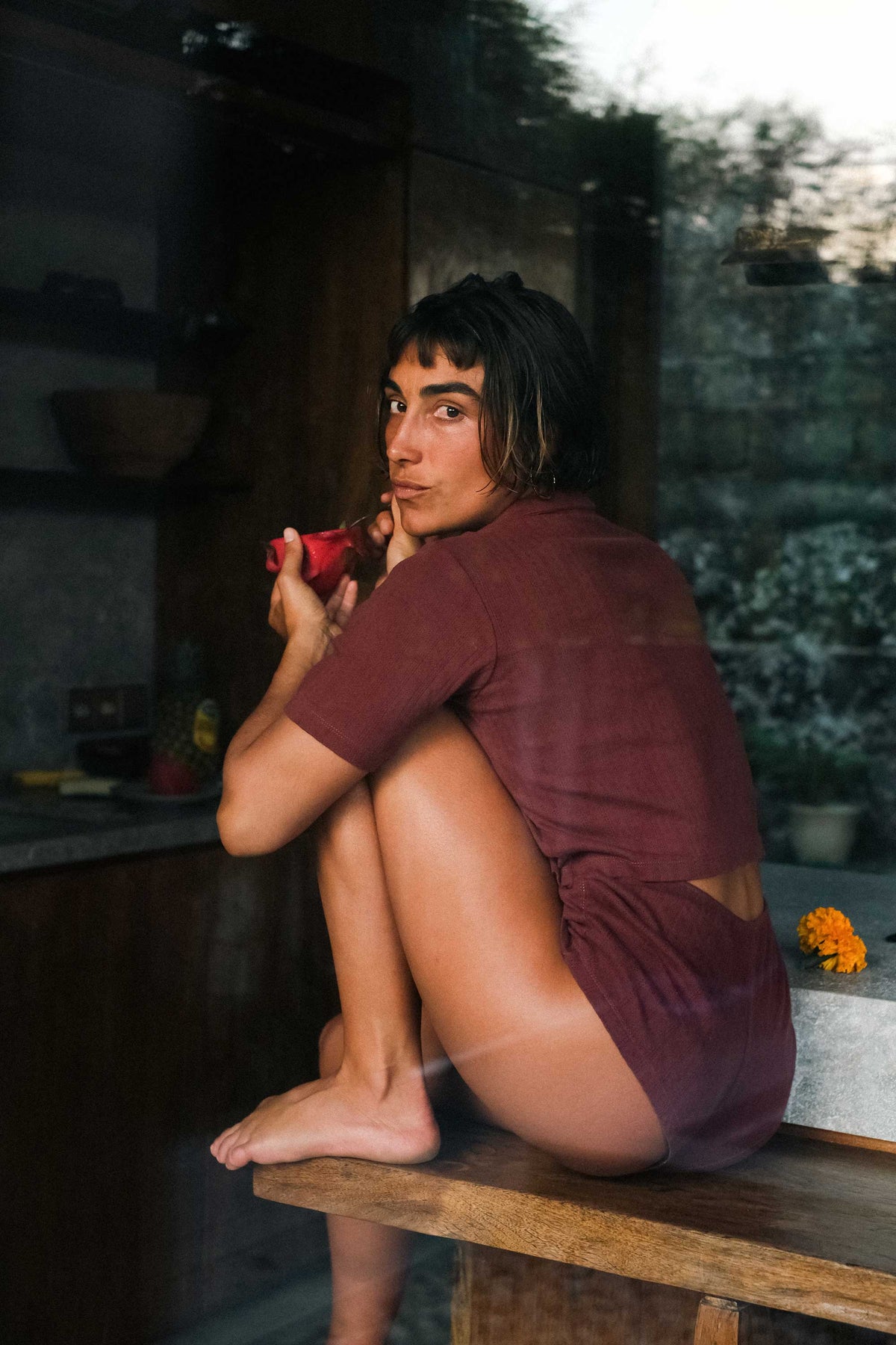 Pointelle Short in Burgundy - Atmosea