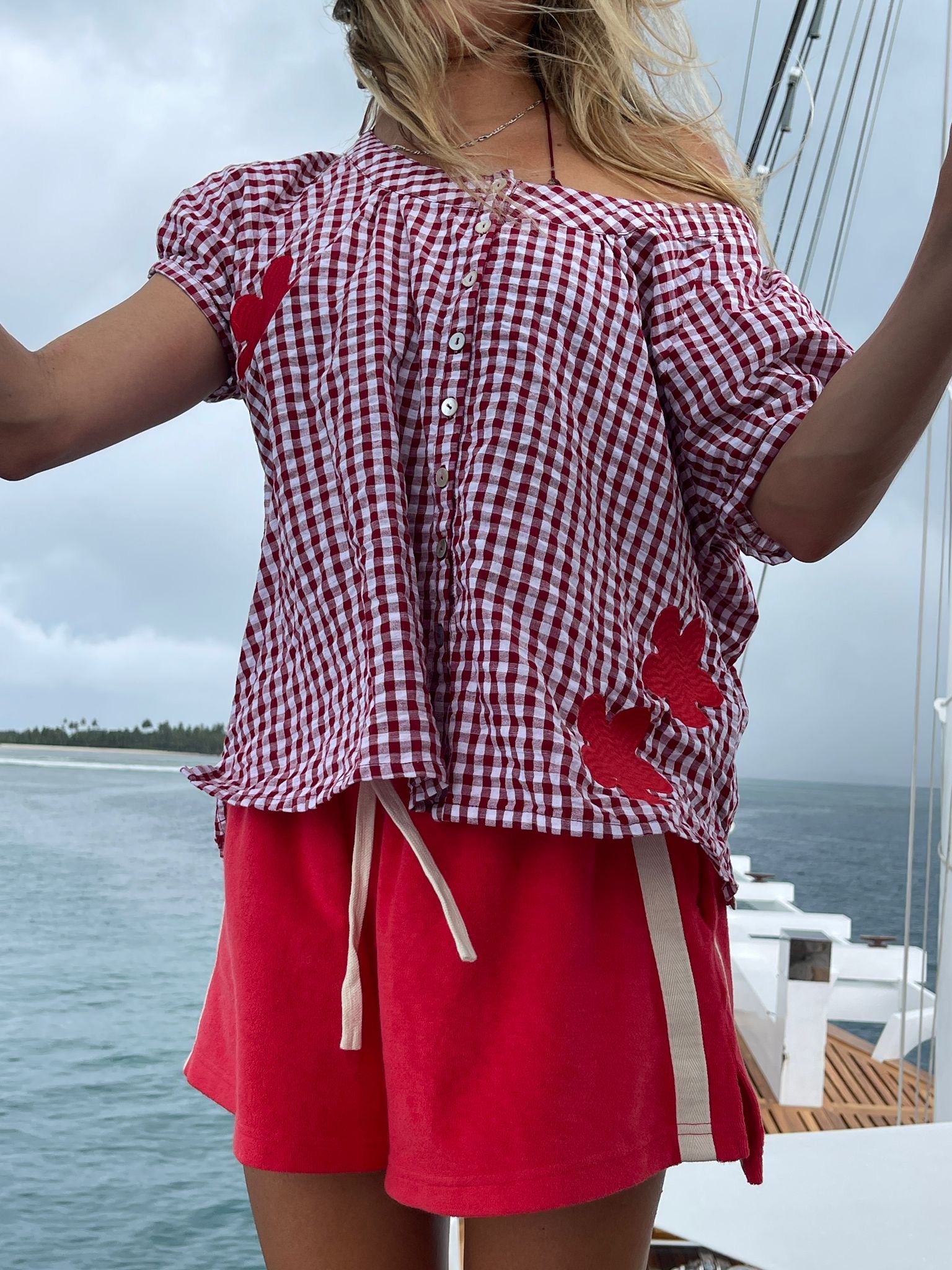 Posy Blouse Red Gingham - Atmosea