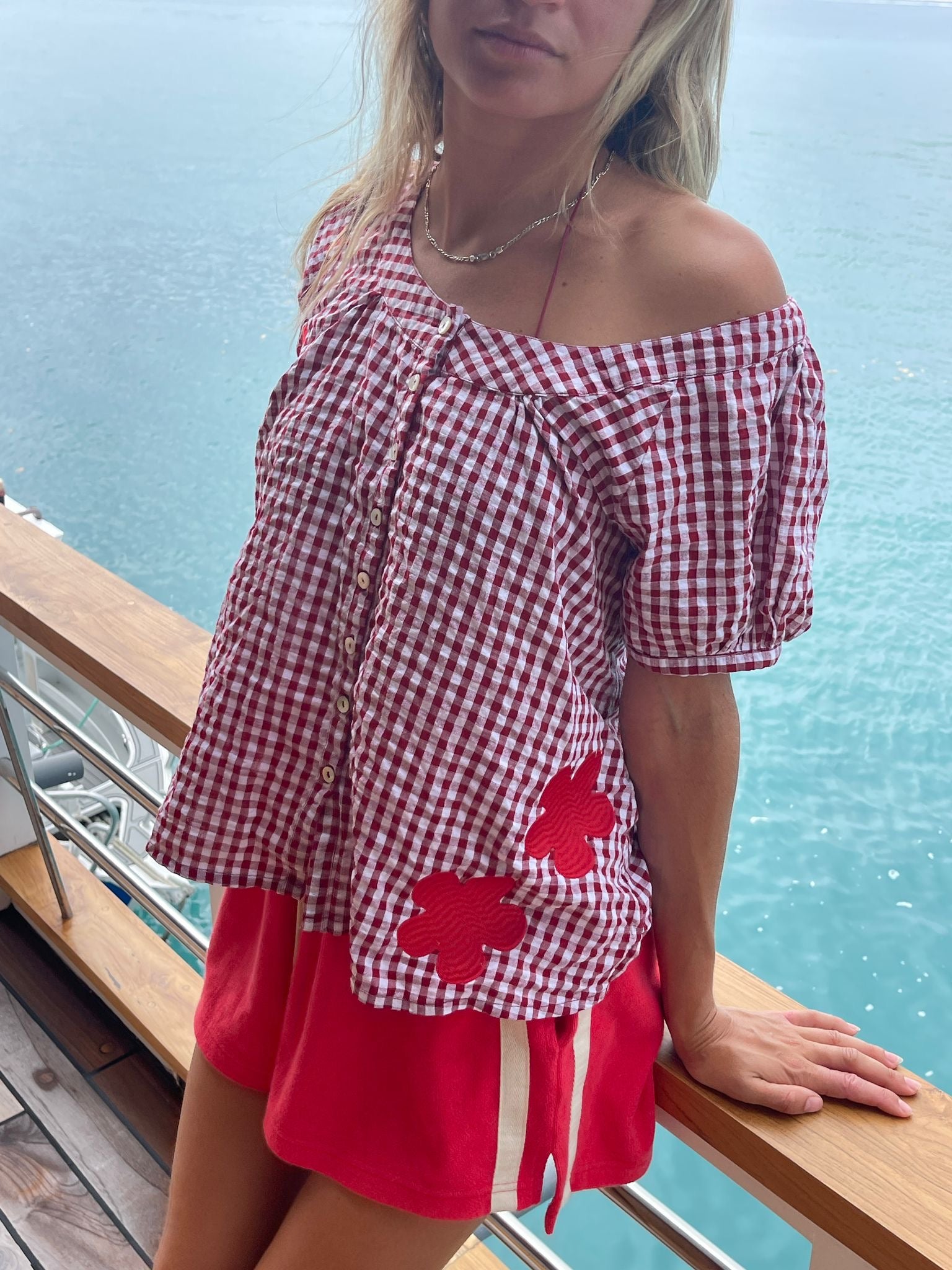 Posy Blouse Red Gingham - Atmosea
