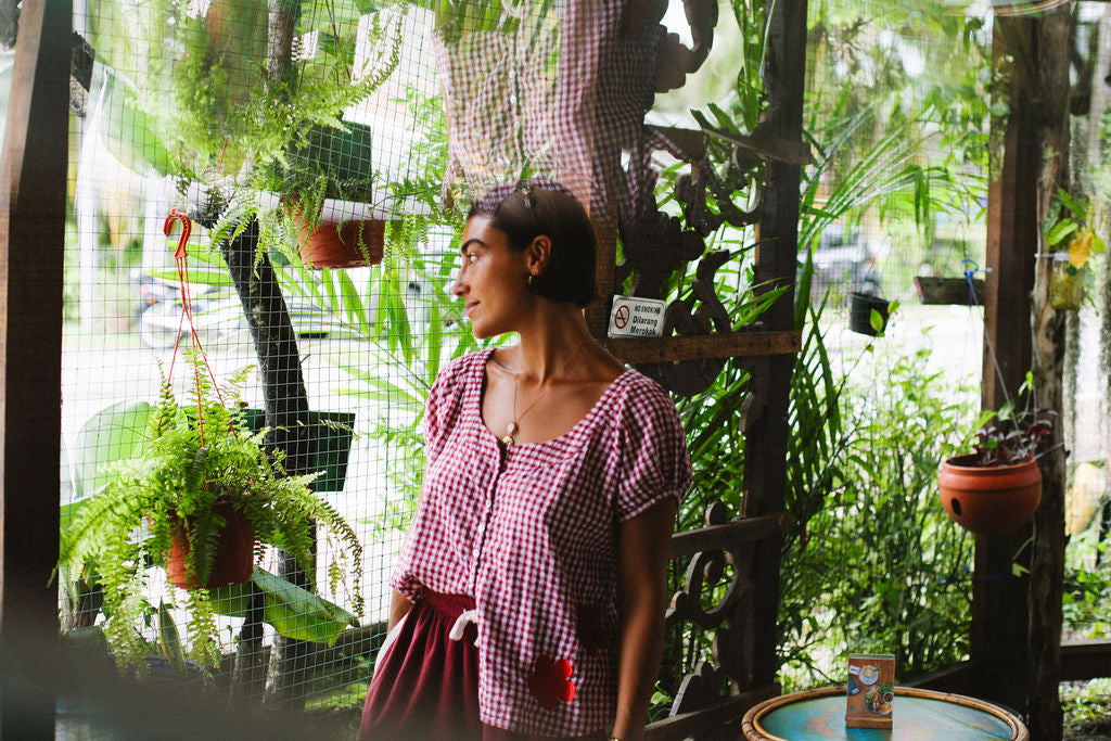 Posy Blouse Red Gingham - Atmosea