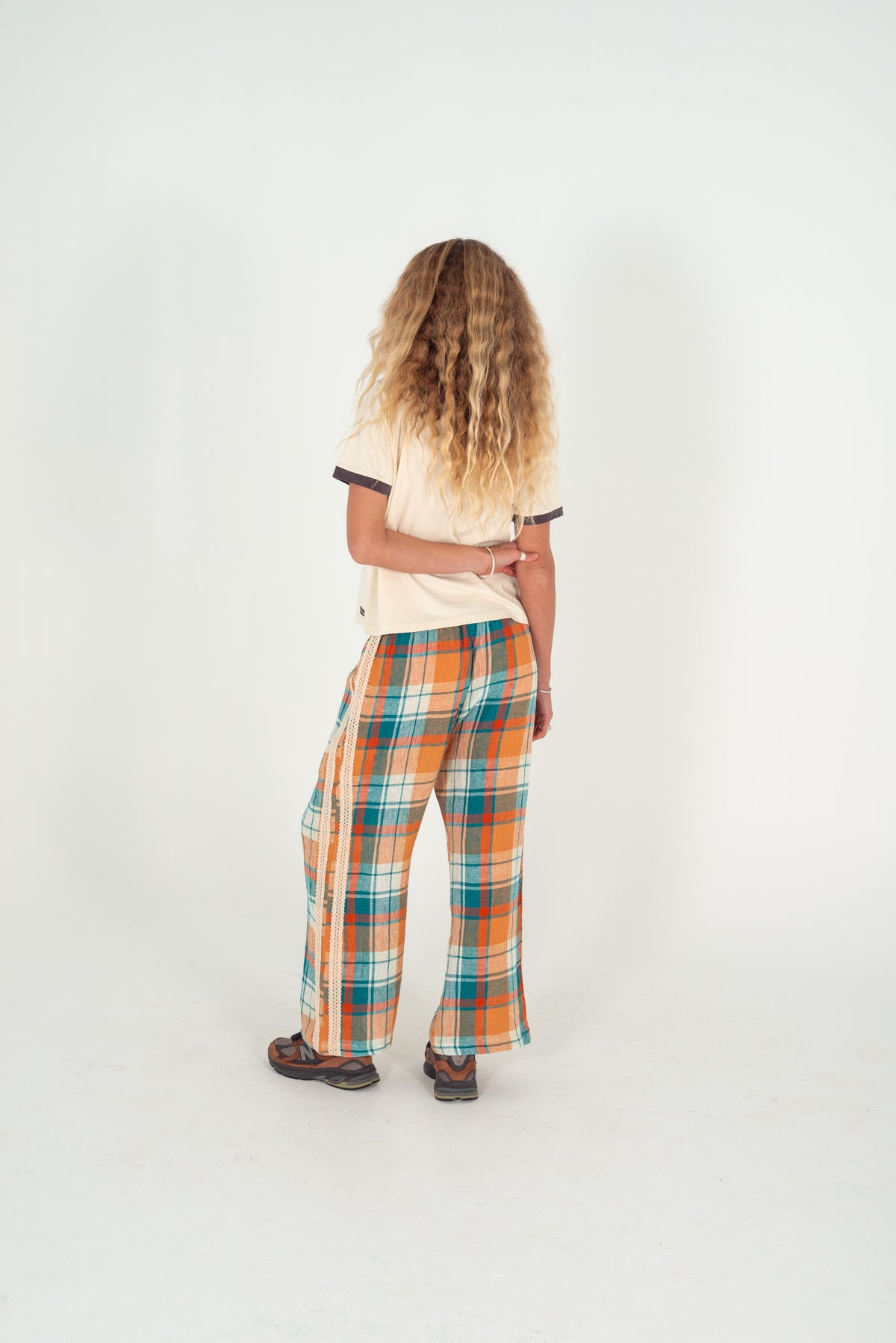 Rozzie Elastic Waist Pant in Citrus/ Teal Check - Atmosea