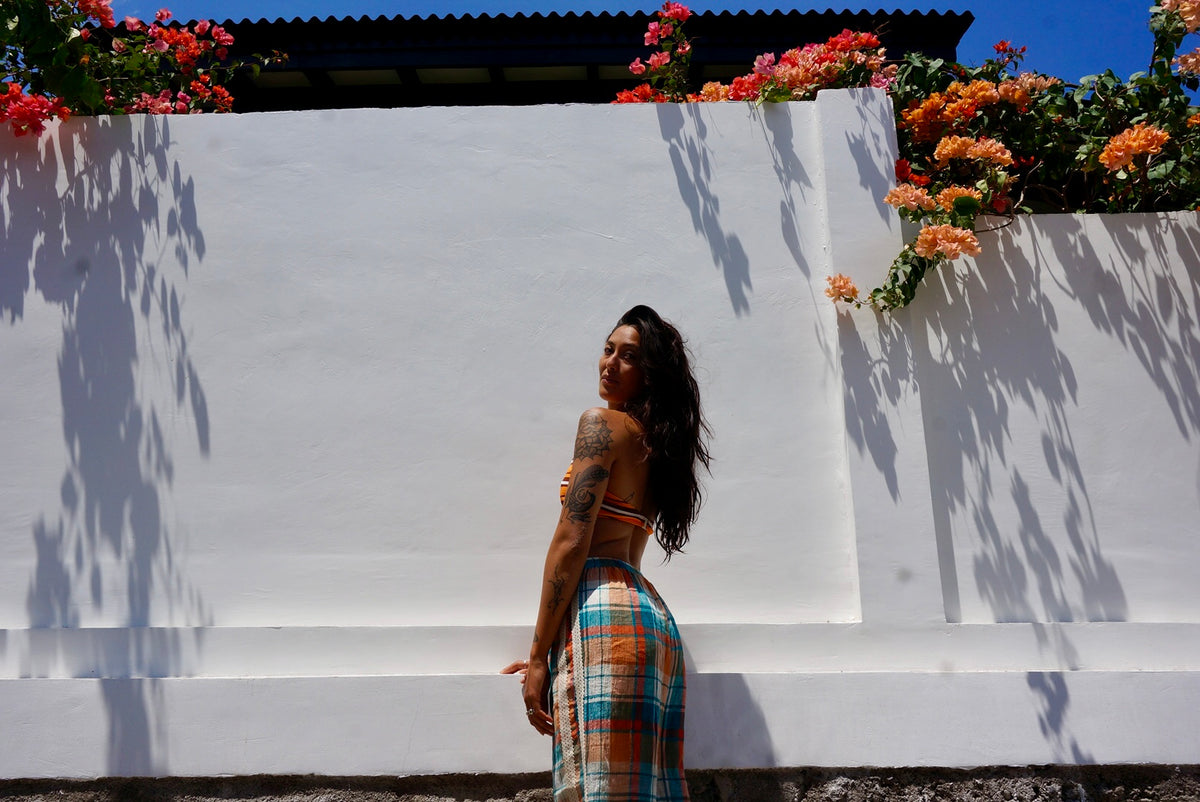 Rozzie Elastic Waist Pant in Citrus/ Teal Check - Atmosea