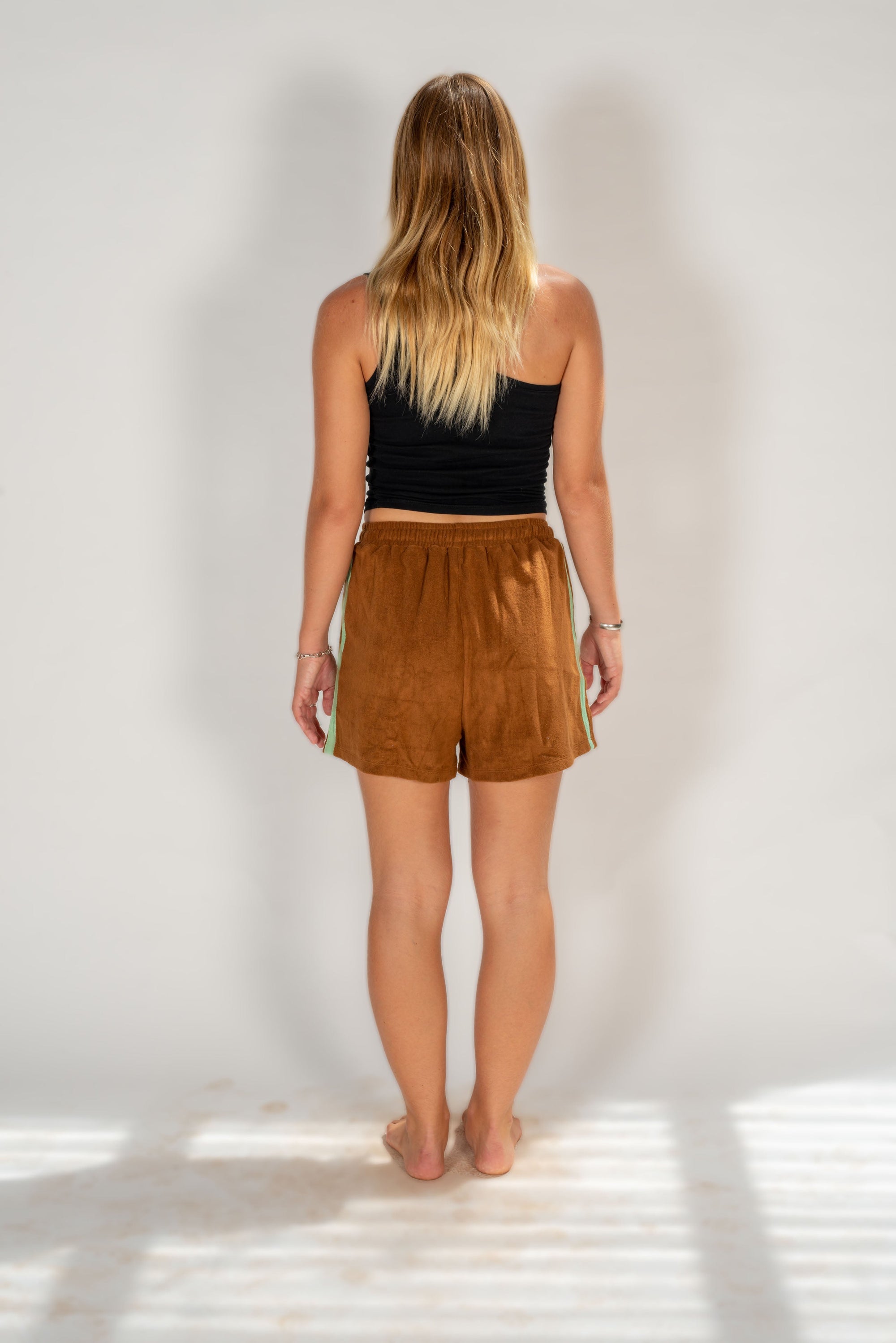 Terry Towelling Shorts - Brown with Mint Stripe - Atmosea