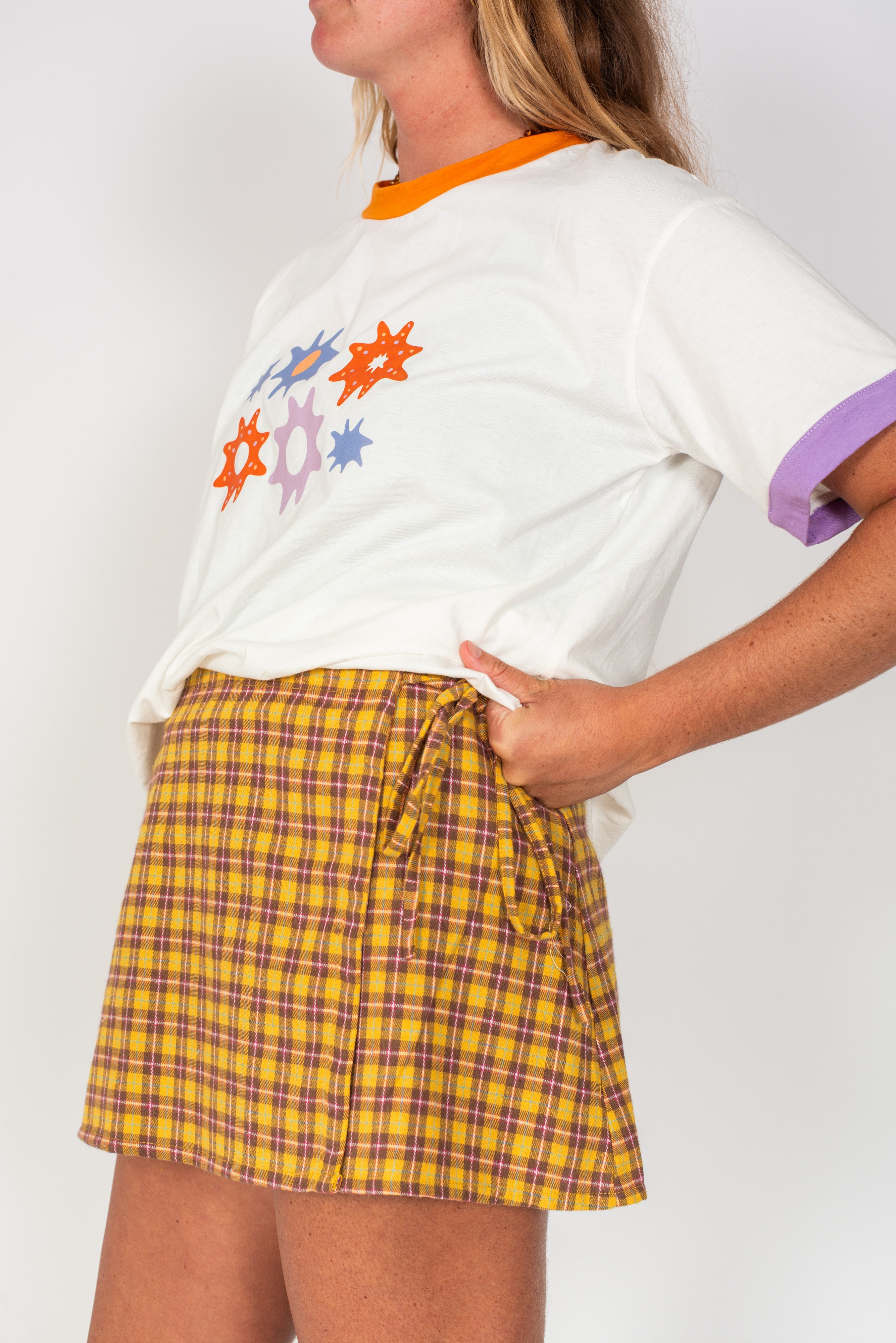 Wrap Mini Skirt in Flannel Plaid - Atmosea